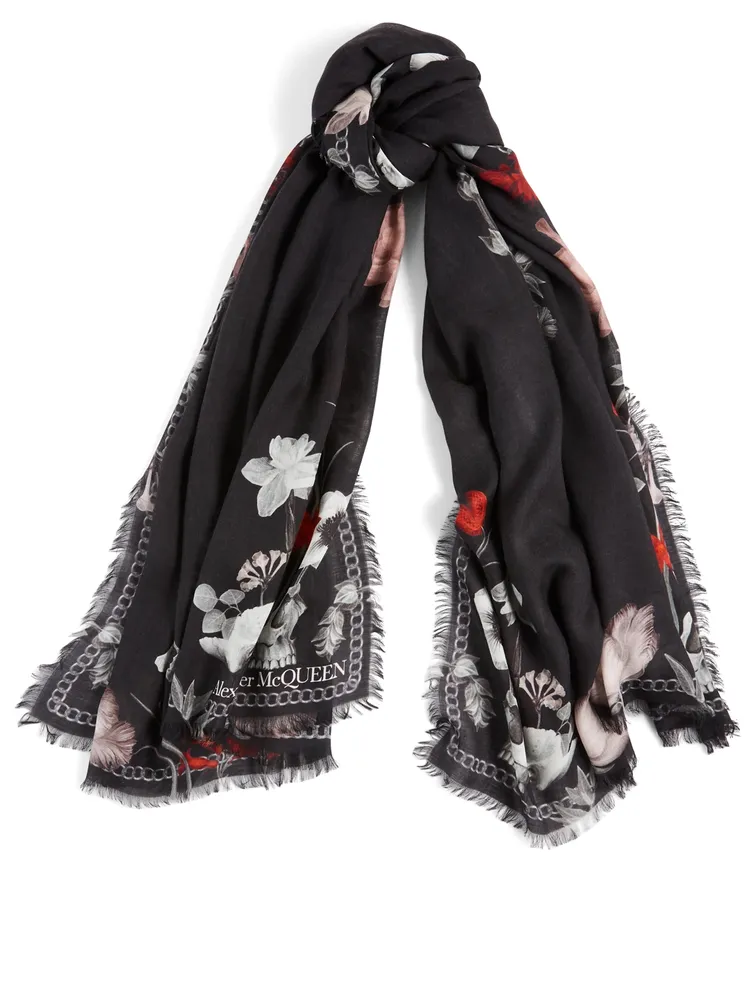 Modal And Wool Night Flower Skeleton Scarf