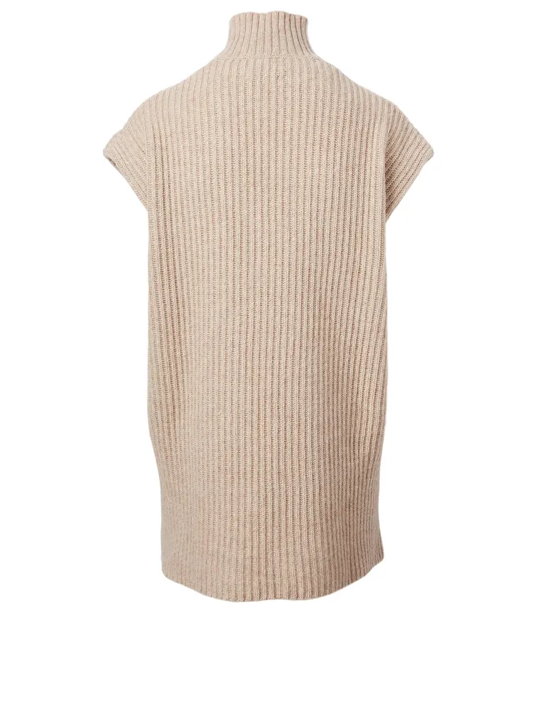 Wool-Blend Turtleneck Sleeveless Sweater