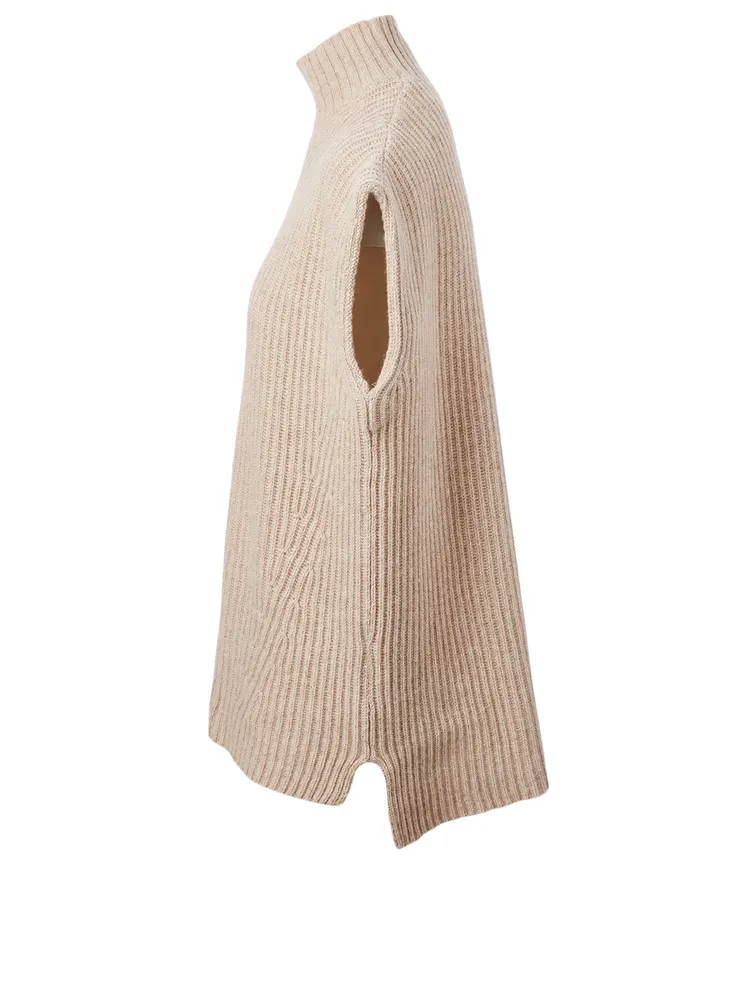 Wool-Blend Turtleneck Sleeveless Sweater