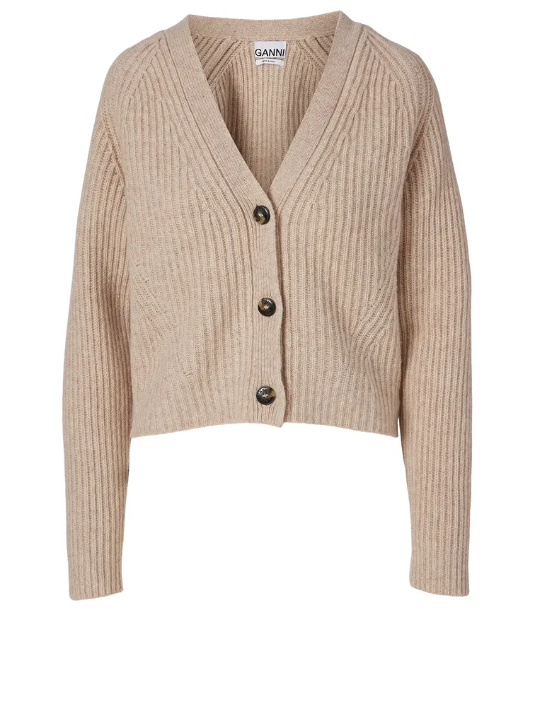 Wool-Blend Ribbed Cardigan