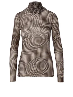 Sheer Turtleneck Top Houndstooth Print