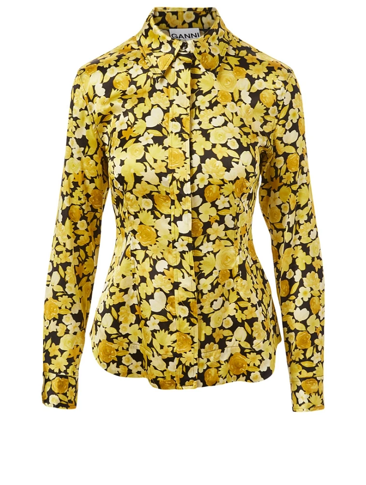Silk Stretch Shirt Floral Print