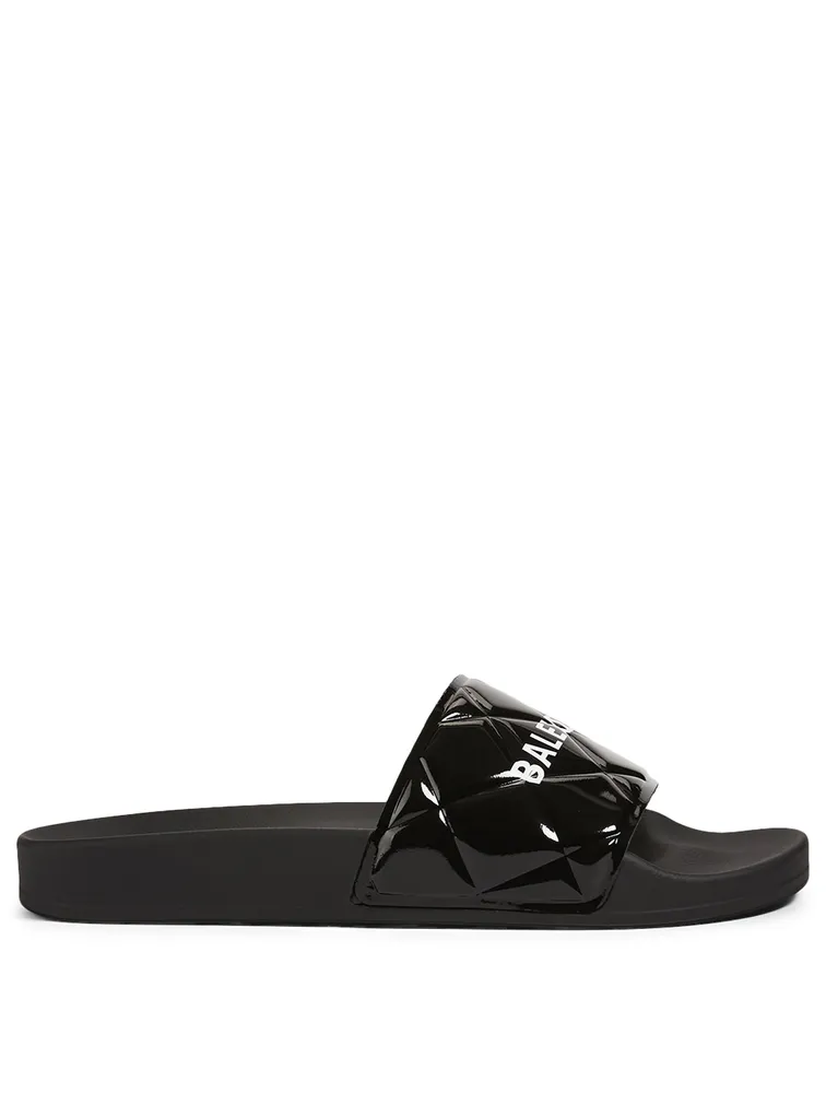 Quilted Patent Logo Slide Sandals