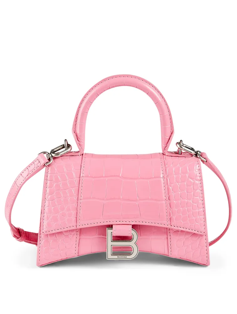 Small Hourglass Croc-Embossed Leather Bag