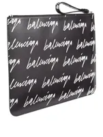 Leather Pouch Bag In Scribble Logo Print