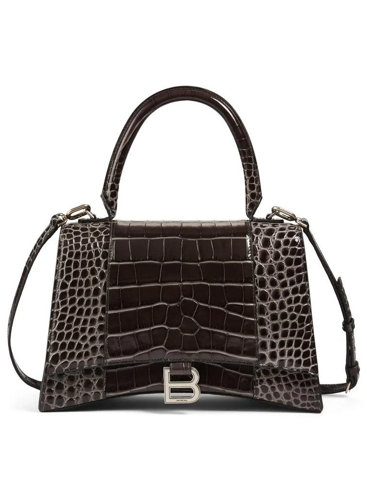 Medium Hourglass Croc-Embossed Leather Bag