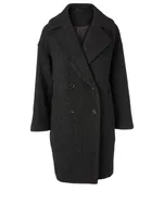 Wool Tweed Double-Breasted Coat With Oversized Lapel