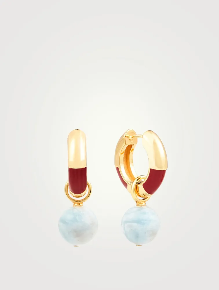 Life Saver Cranberry Hoop Earrings With Aquamarine