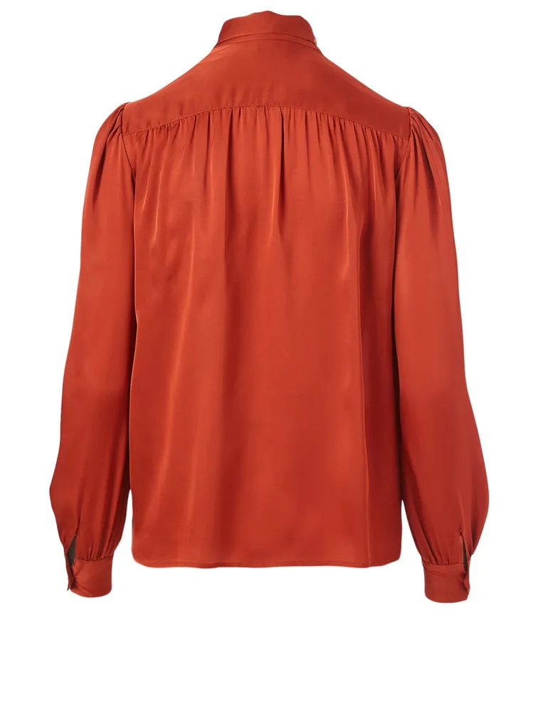 Silk Charmeuse Tie-Neck Blouse