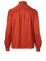 Silk Charmeuse Tie-Neck Blouse