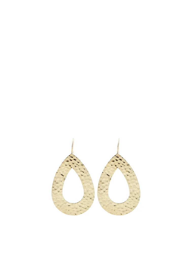 Large Hammered 18K Gold Open Teardrop Earrings