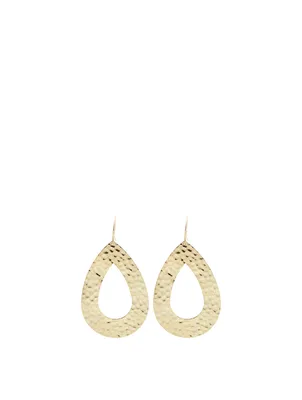 Large Hammered 18K Gold Open Teardrop Earrings