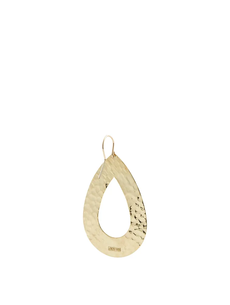 Large Hammered 18K Gold Open Teardrop Earrings