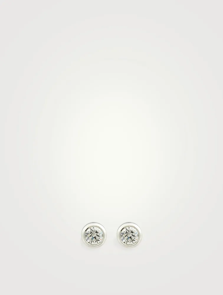 Pure 18K White Gold Stud Earrings With Diamonds