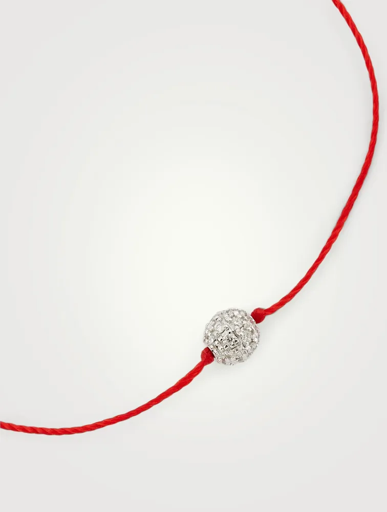 Pompon 18K White Gold String Bracelet With Diamonds