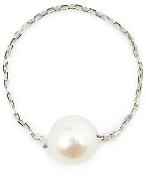 Sensuelle Akoya 18K White Gold Chain Ring With Pearl