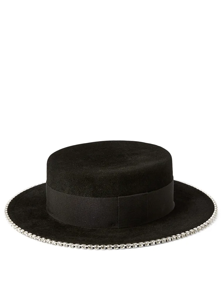 Felt Canotier Hat With Crystals