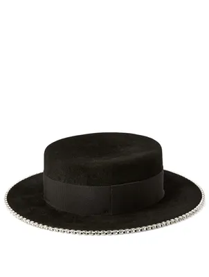 Felt Canotier Hat With Crystals