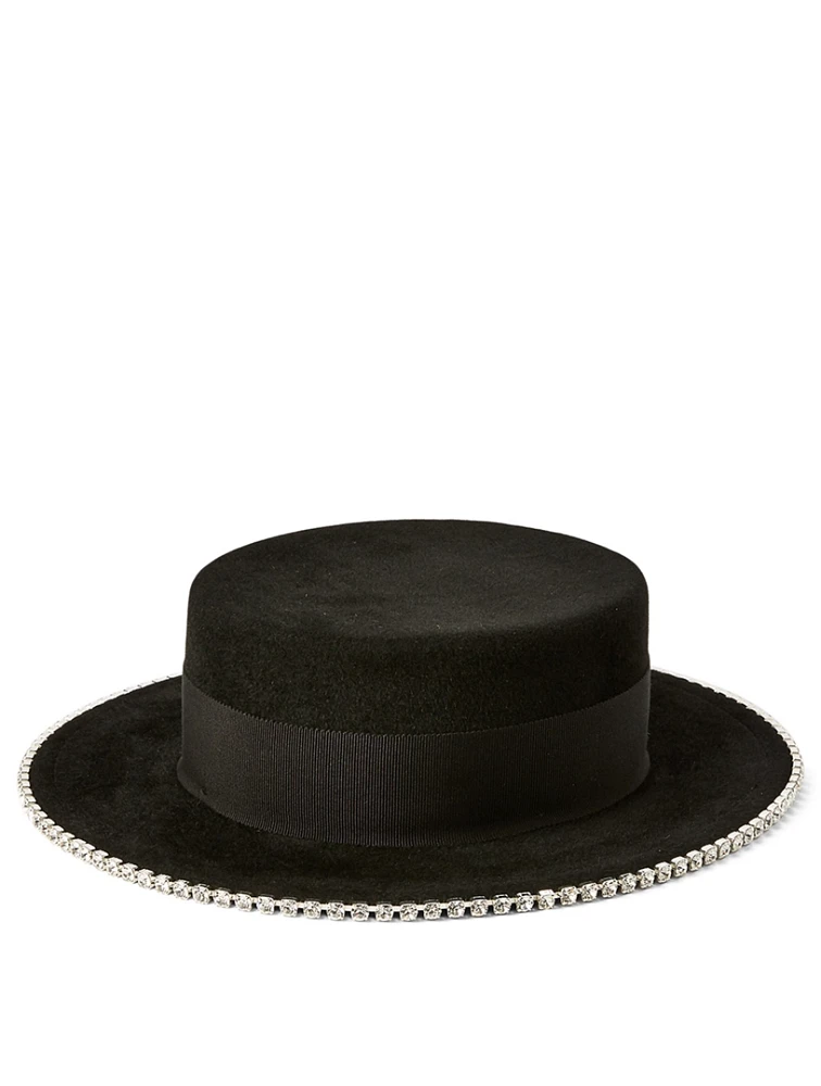 Felt Canotier Hat With Crystals