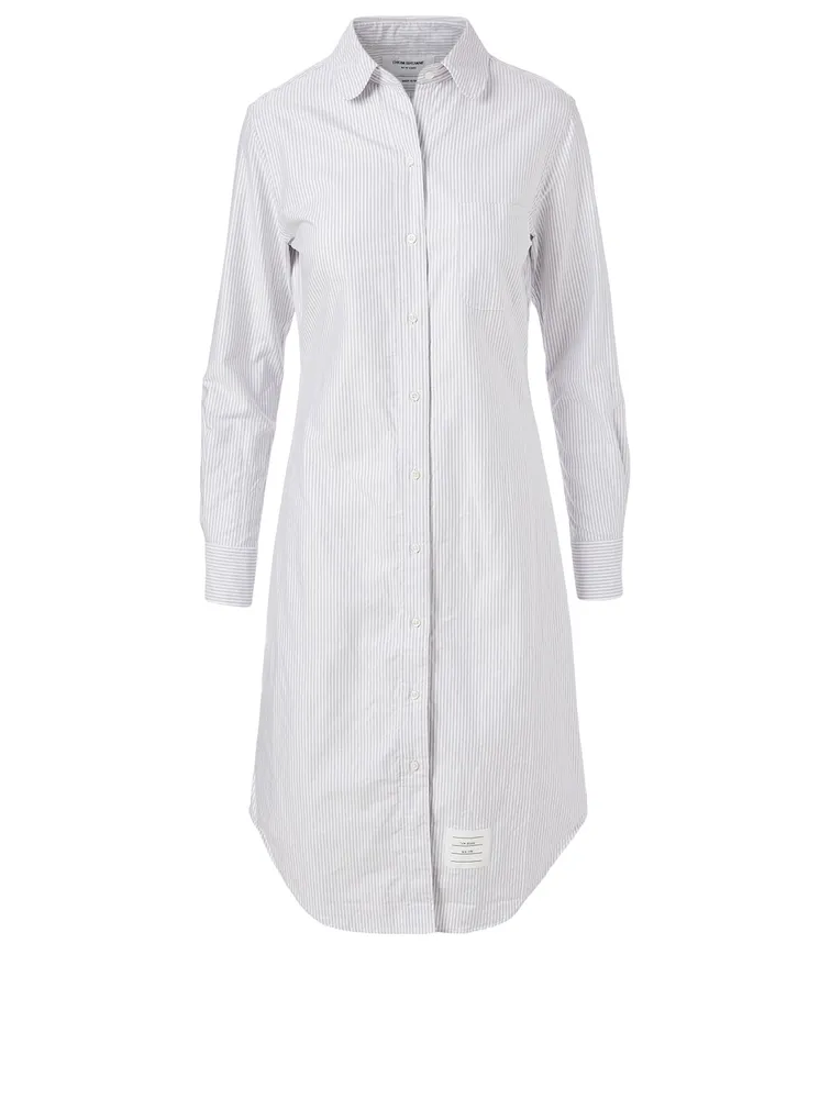 Cotton Midi Shirt Dress Striped Print