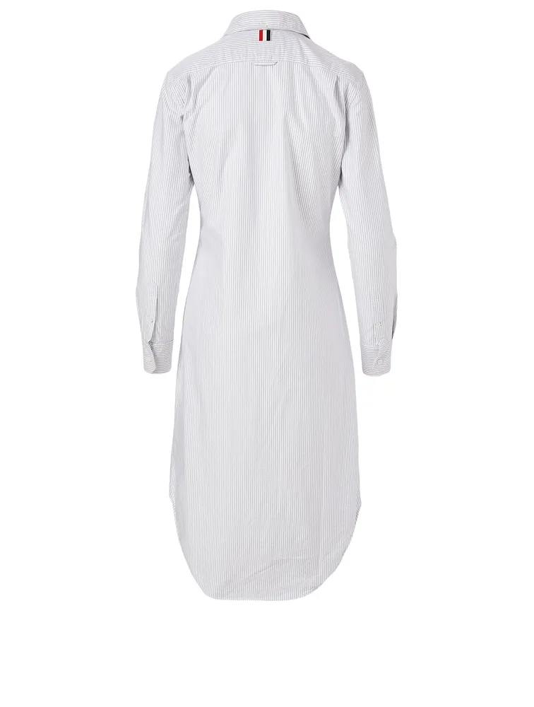 Cotton Midi Shirt Dress Striped Print