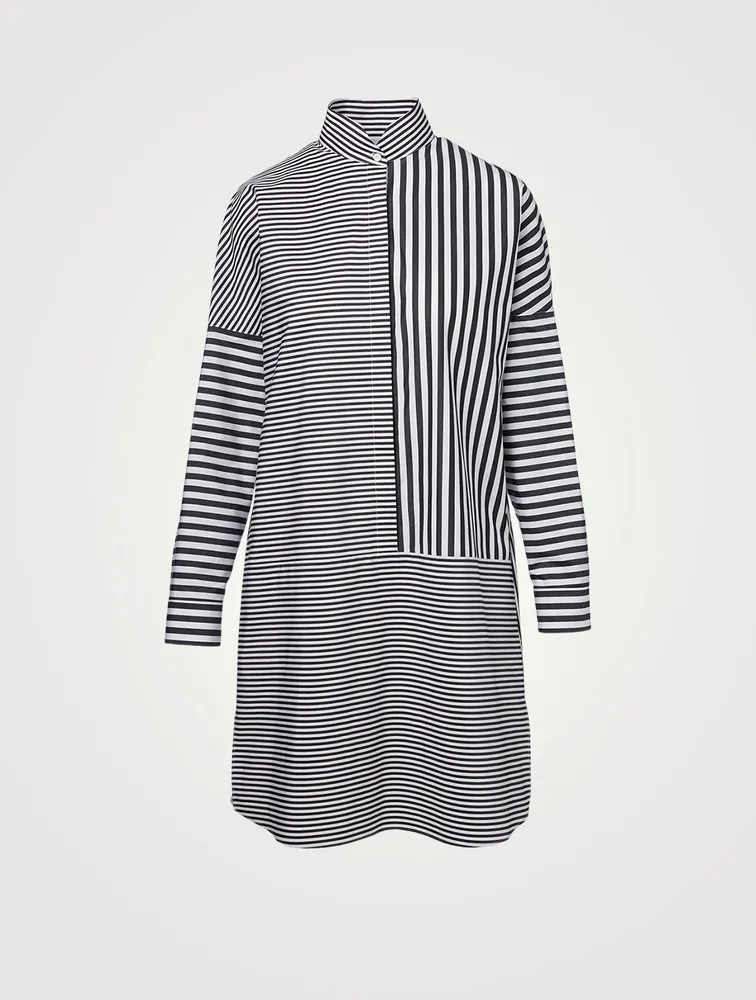 Cotton Poplin Patchwork Dress Striped Print