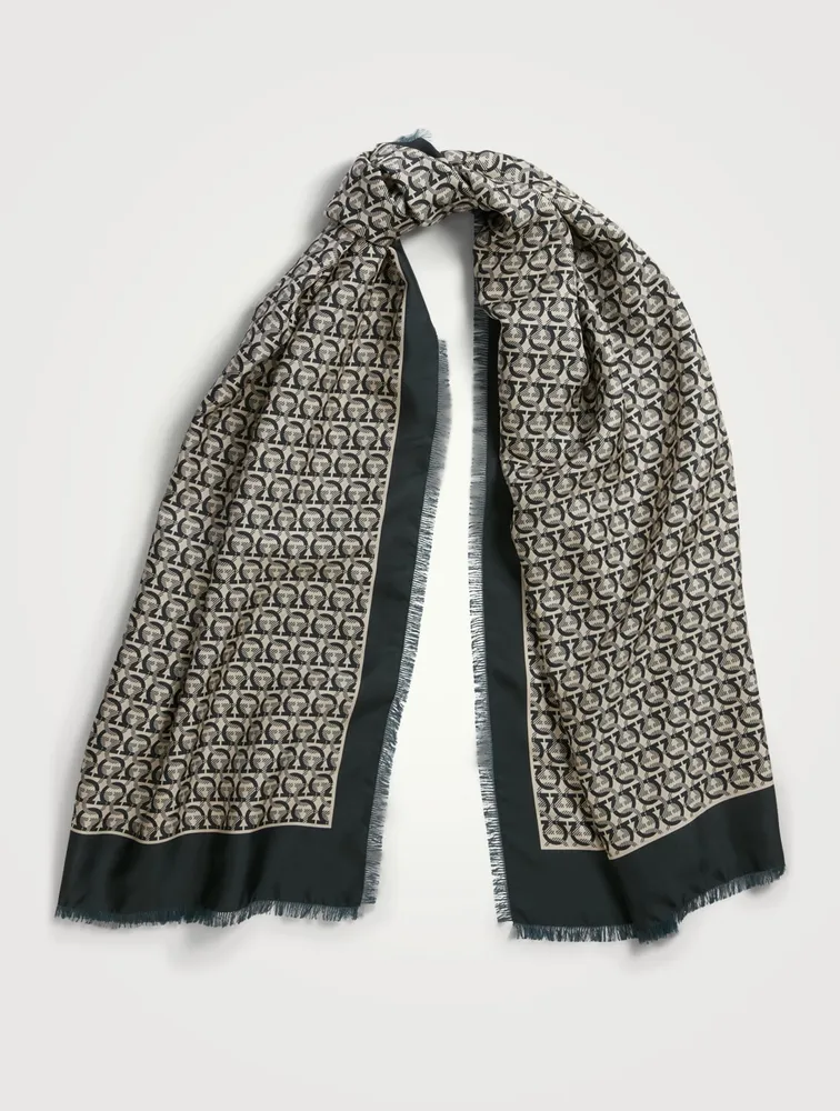 Silk Scarf In Gancini Print