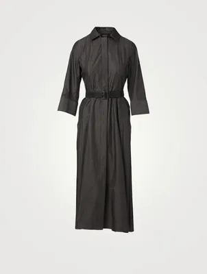 Cotton Midi Shirt Dress With Belt