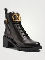 VLOGO Leather Heeled Combat Boots