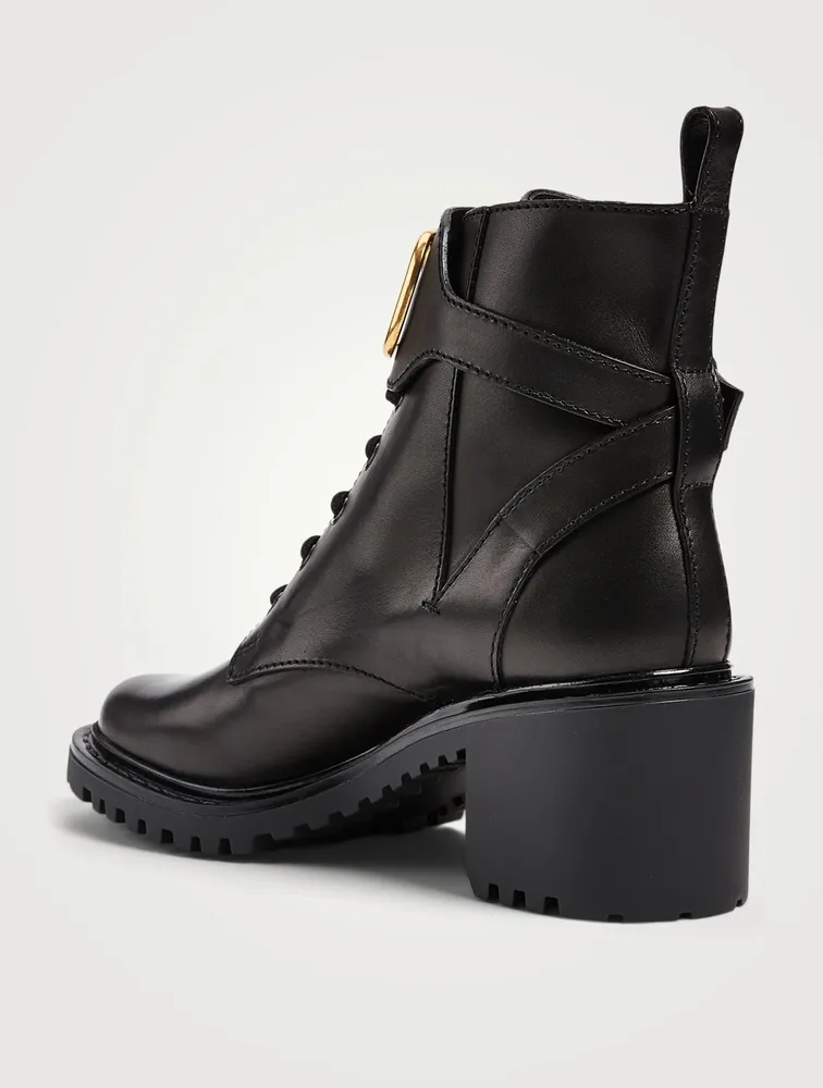 VLOGO Leather Heeled Combat Boots