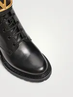 VLOGO Leather Heeled Combat Boots