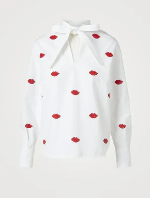 Cotton Blouse Lip Print