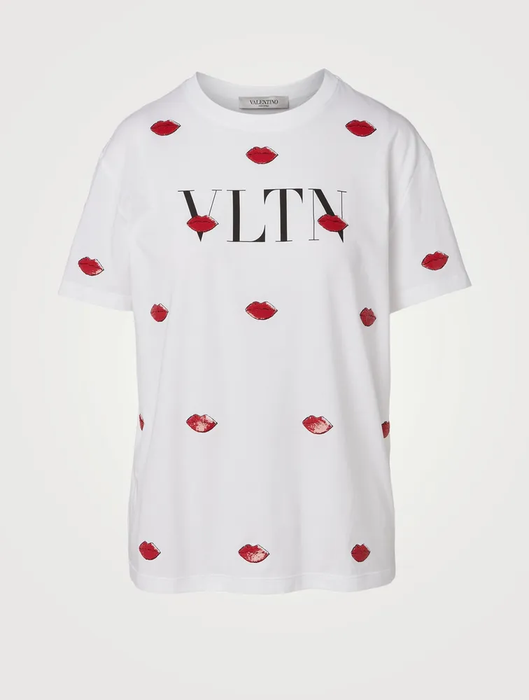 VLTN Cotton T-Shirt With Embroidered Lips