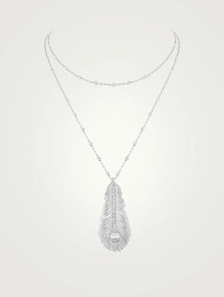 Plume De Paon White Gold Layered Pendant Necklace With Diamonds
