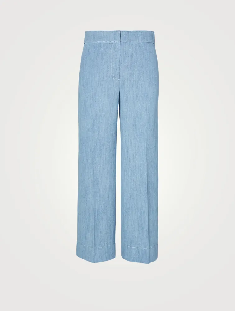 Cotton Stretch Wide-Leg Denim Pants