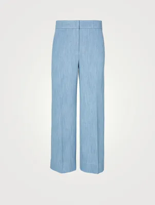 Cotton Stretch Wide-Leg Denim Pants