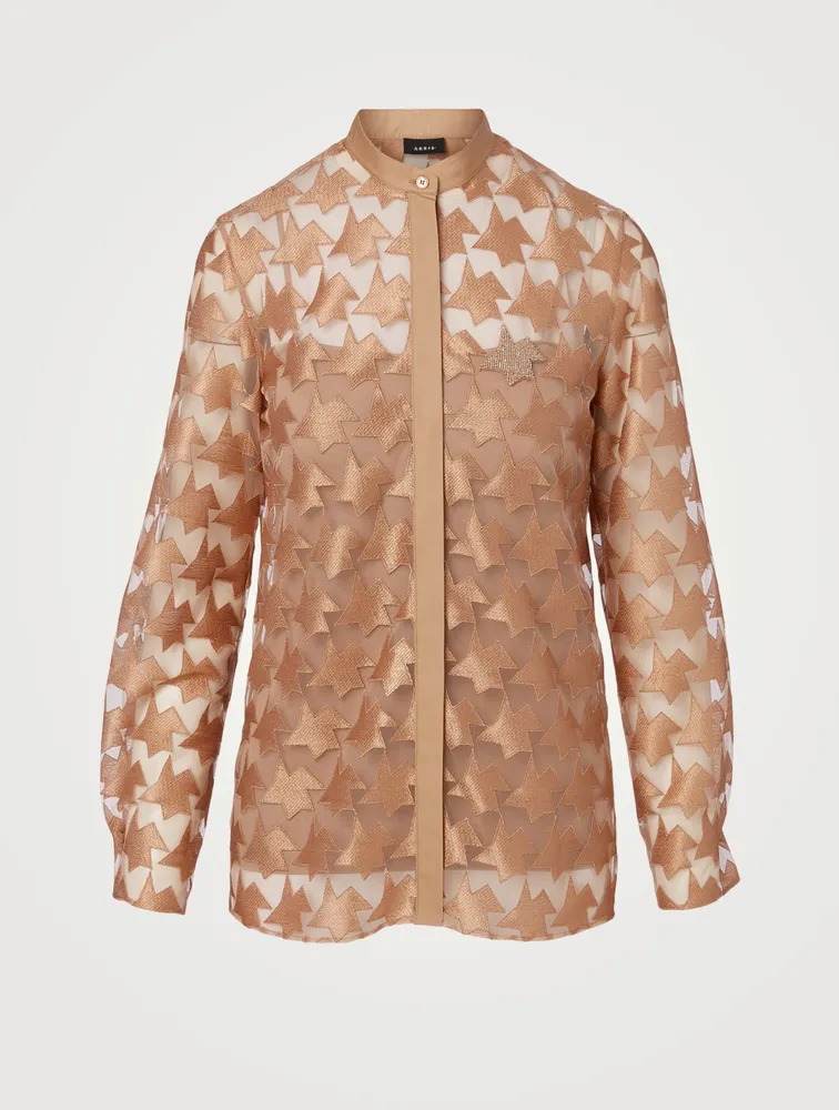 Embroidered Semi-Sheer Blouse
