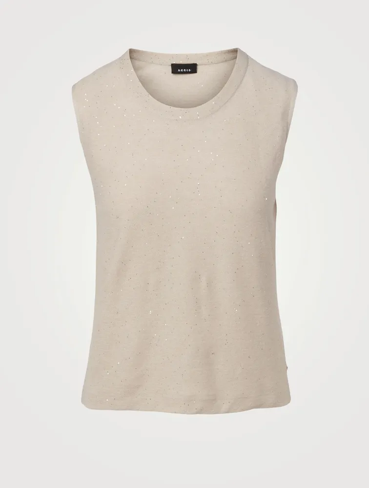 Linen-Blend Lurex Sleeveless Top