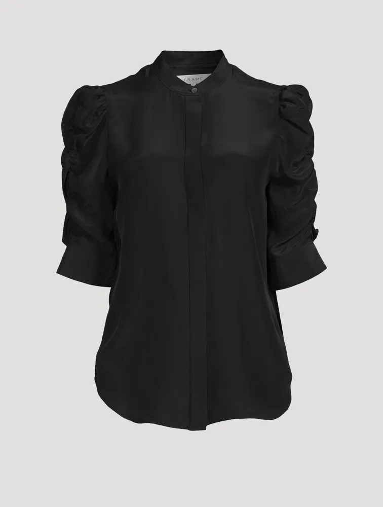 Silk Shirred-Sleeve Top