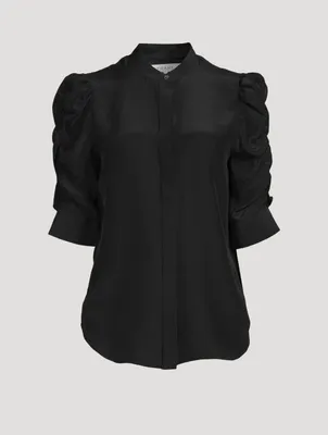 Silk Shirred-Sleeve Top