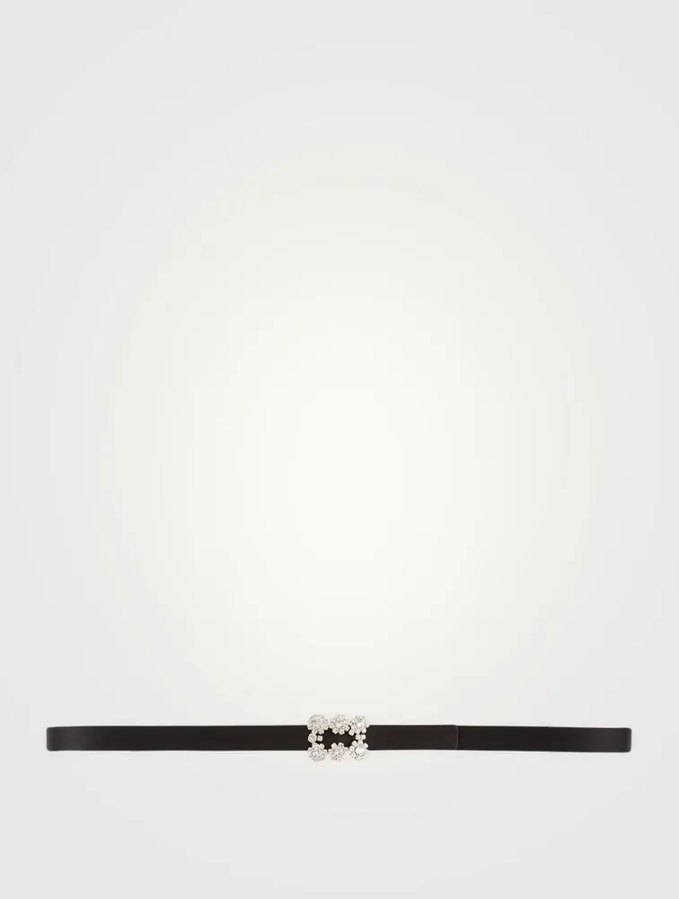Strass Flower Buckle Silk Satin Belt