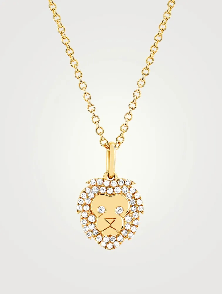 14K Gold Lion Necklace With Diamonds