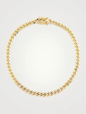 Mini 14K Gold Curb Chain Bracelet With Diamonds