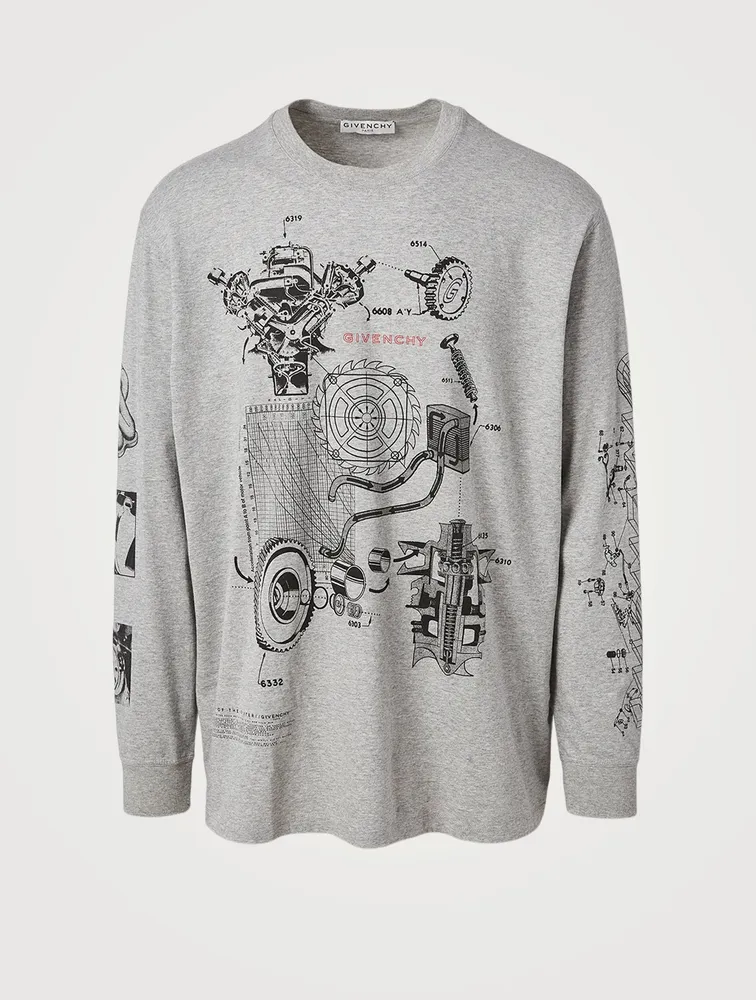 Long-Sleeve Oversized T-Shirt With Schematics Logo