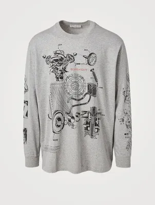 Long-Sleeve Oversized T-Shirt With Schematics Logo
