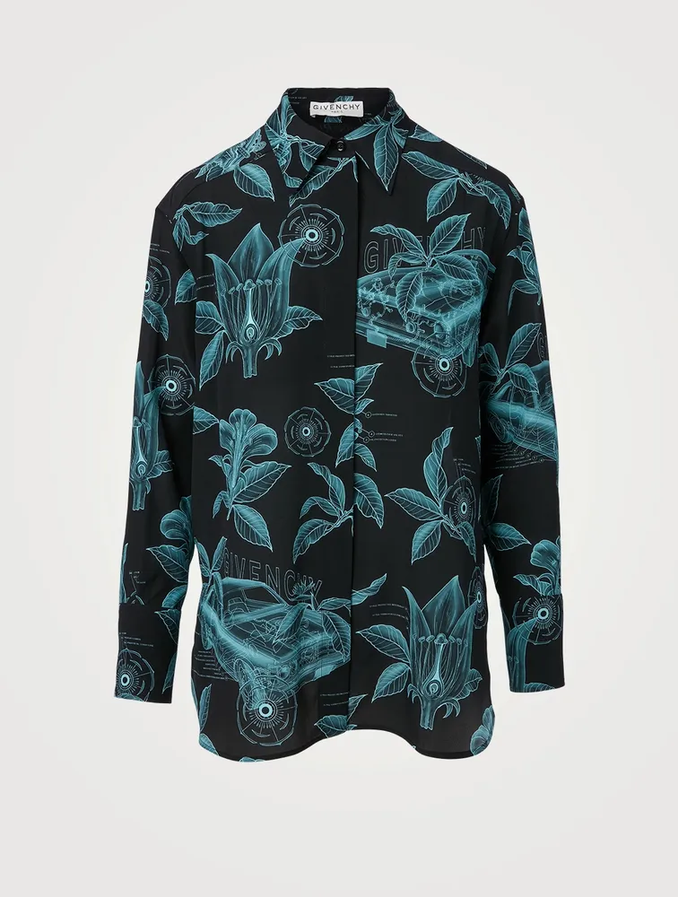 Silk Shirt Floral Schematic Print