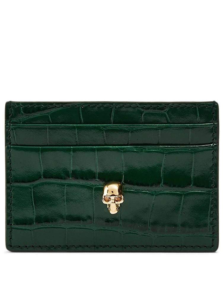 Croc-Embossed Leather Card Holder