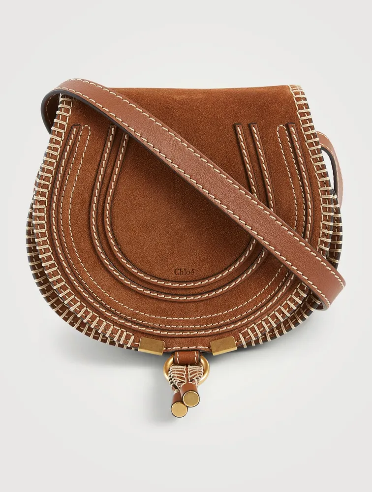 Small Marcie Stitched Suede Crossbody Saddle Bag