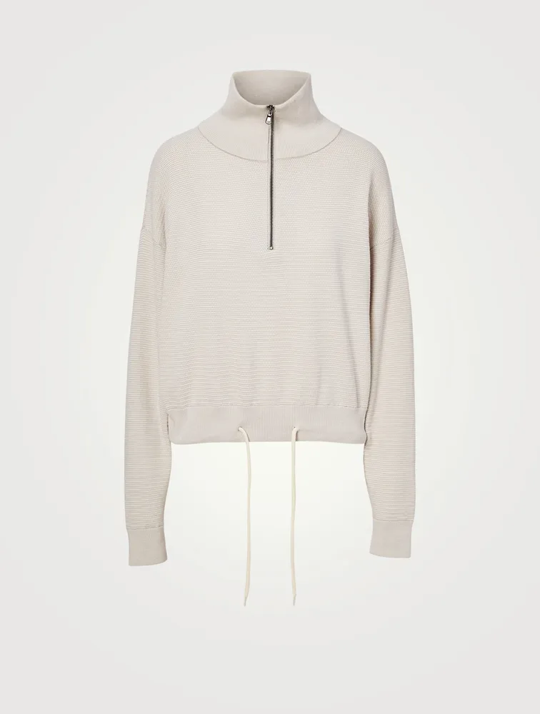 Buckingham Pique Knit Cotton Half-Zip Sweater