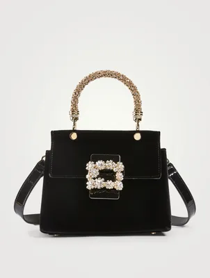 Mini Viv' Flower Strass Jewel Velvet Top Handle Bag